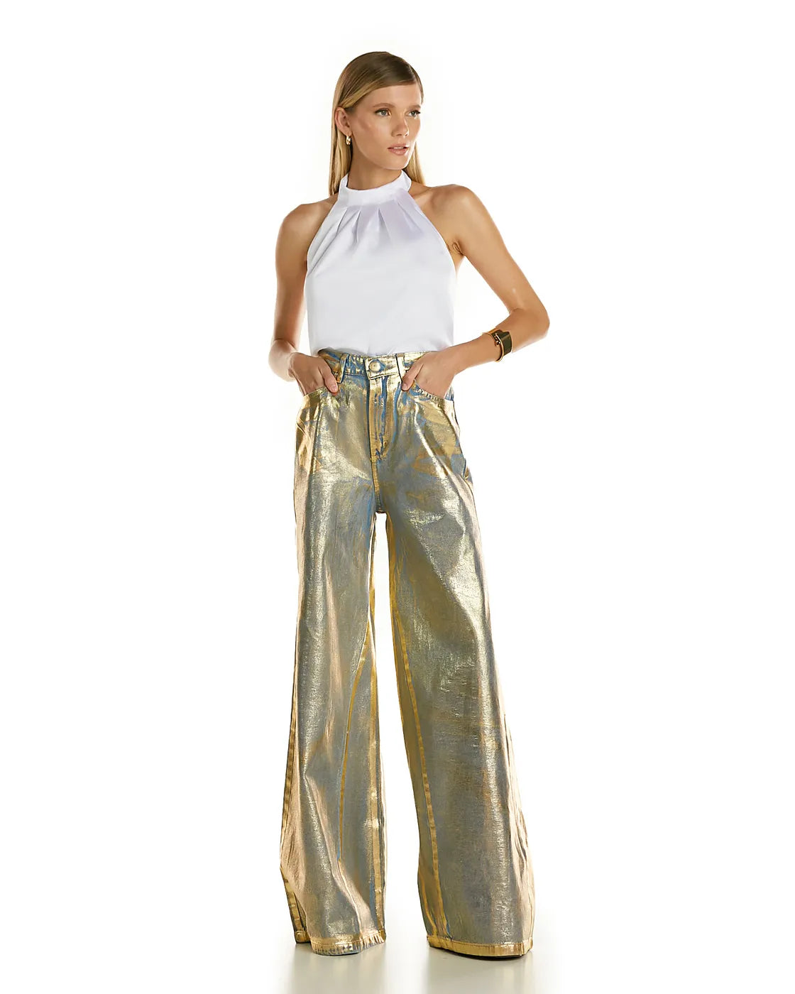 Anne Fernandes Metallic Wide Leg Pants
