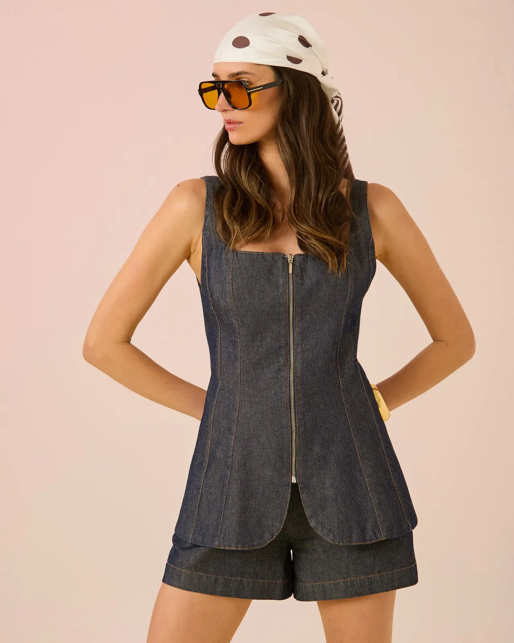 Jeans Blouse+Shorts Set
