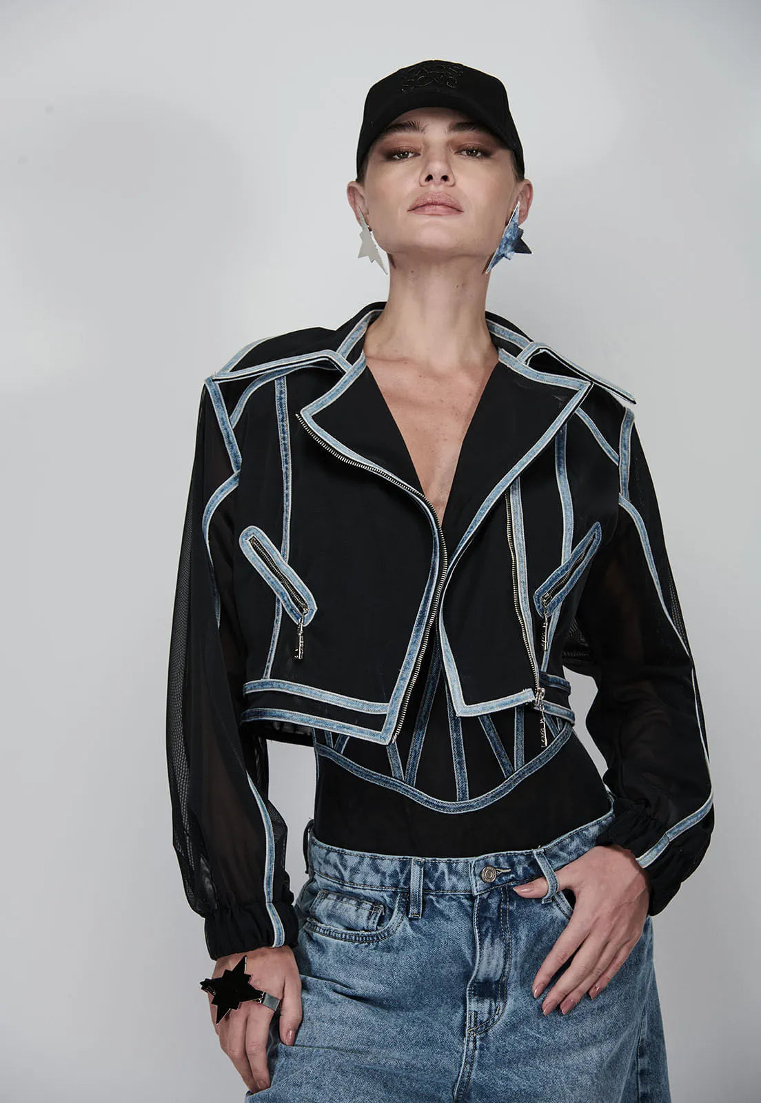 Bias Denim Tulle Jacket
