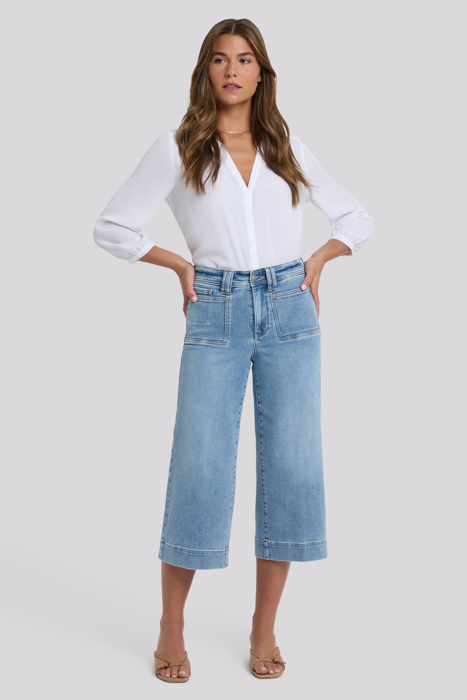 Brigitte Wide Leg Capri Jeans - Mist Springs