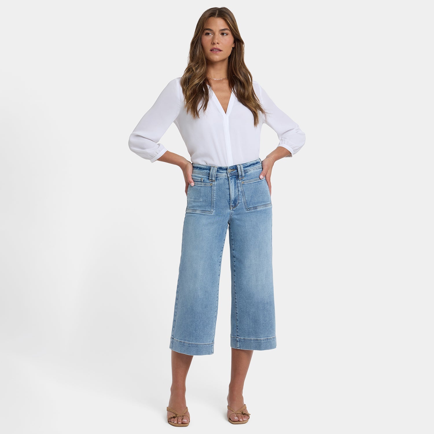 Brigitte Wide Leg Capri Jeans - Mist Springs