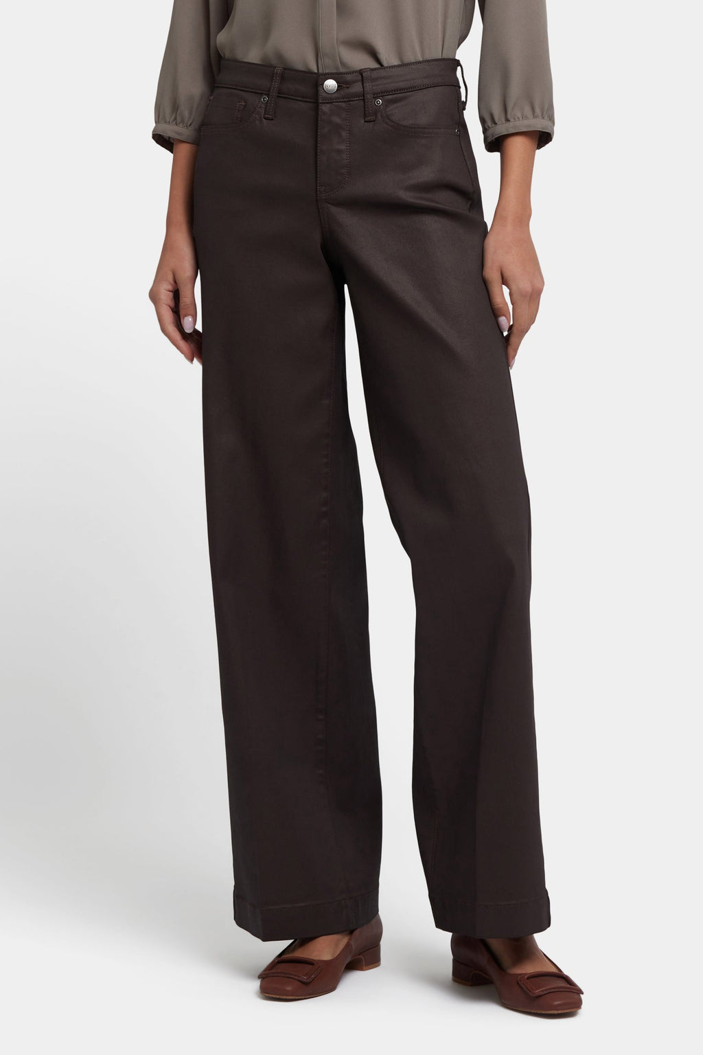 Coated Teresa Wide Leg Jeans - Peppercorn Coated