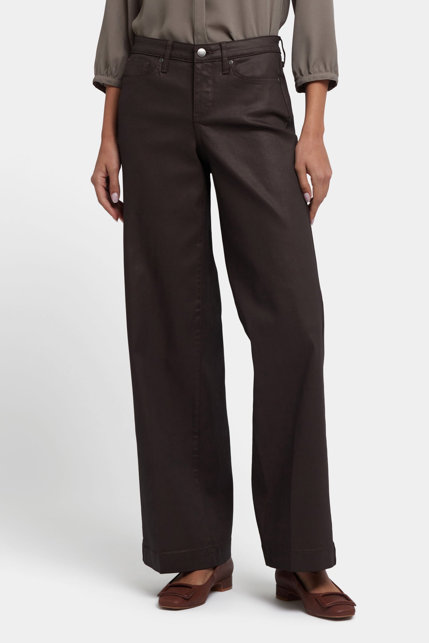 Coated Teresa Wide Leg Jeans - Peppercorn Coated