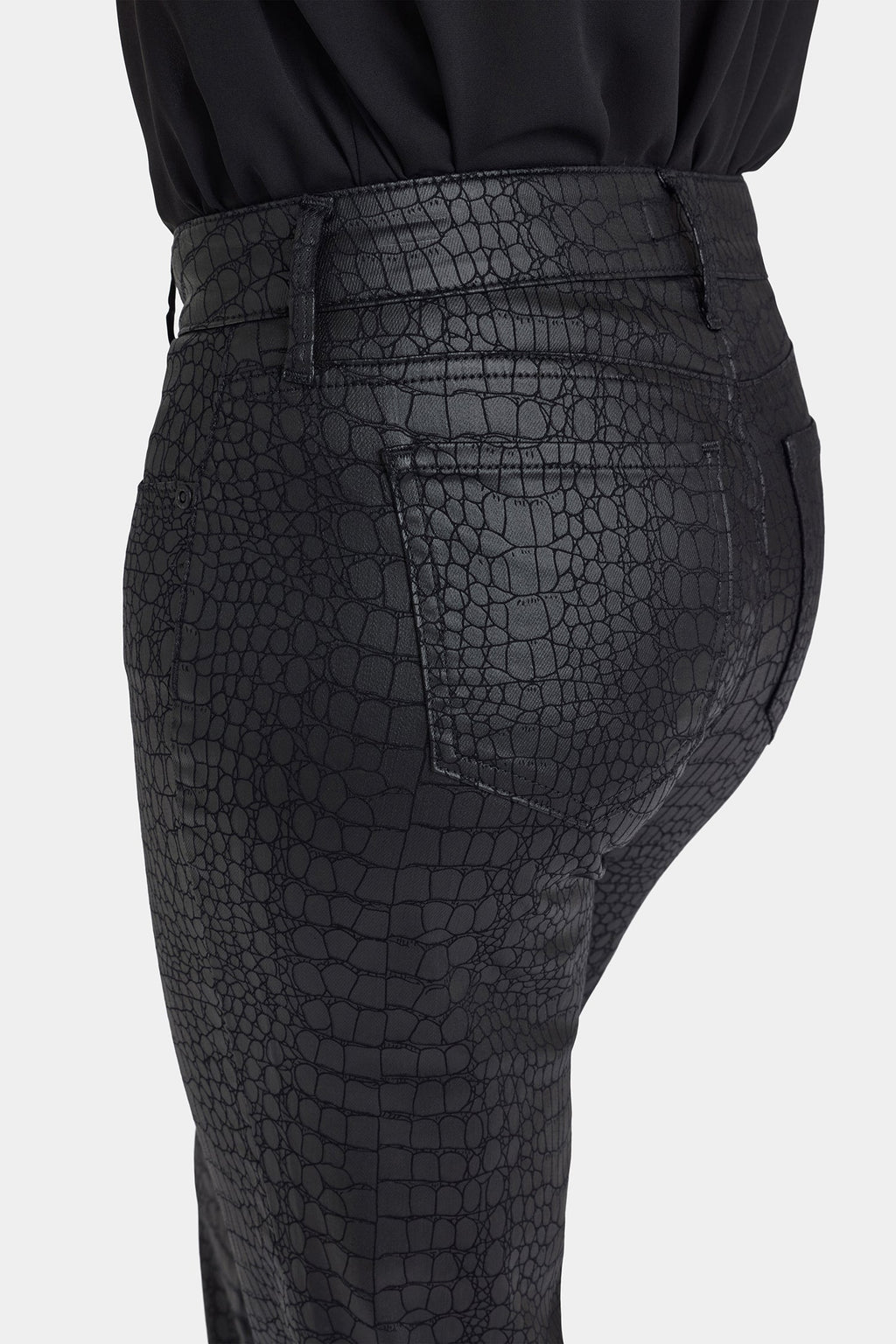 Python Coated Marilyn Straight Jeans - Black Coated Python