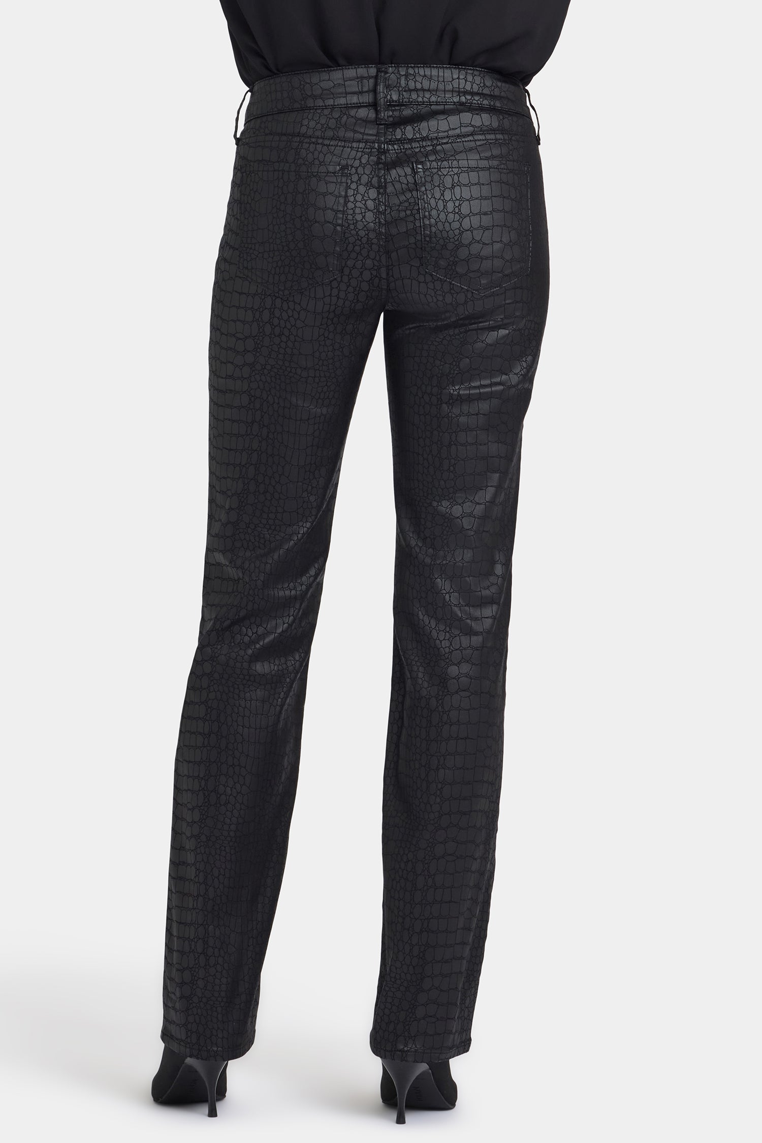 Python Coated Marilyn Straight Jeans - Black Coated Python