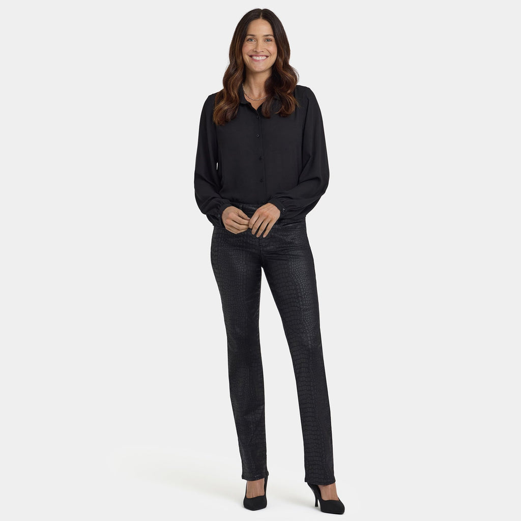 Python Coated Marilyn Straight Jeans - Black Coated Python
