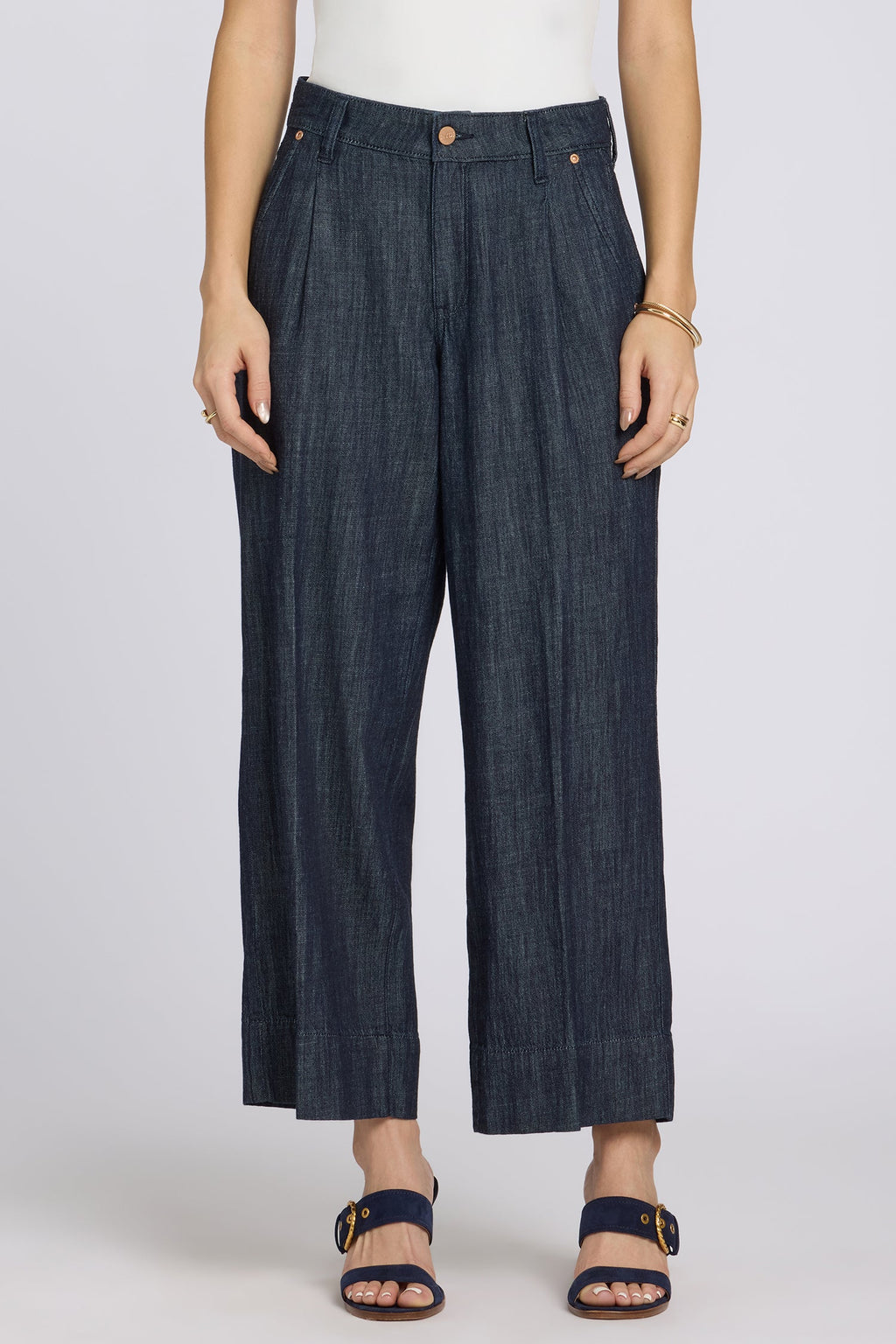 Teresa Wide Leg Ankle Jeans - Dark Indigo