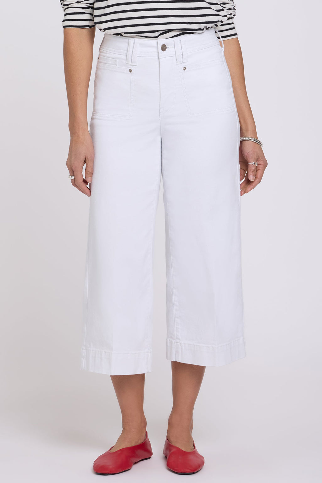 Brigitte Wide Leg Capri Jeans In Petite - Optic White