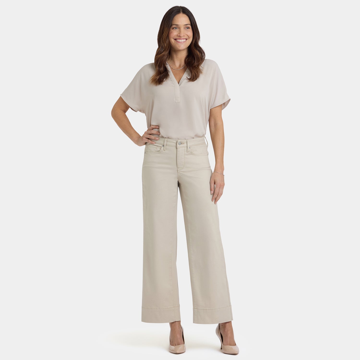 Teresa Wide Leg Ankle Jeans In Petite - Feather