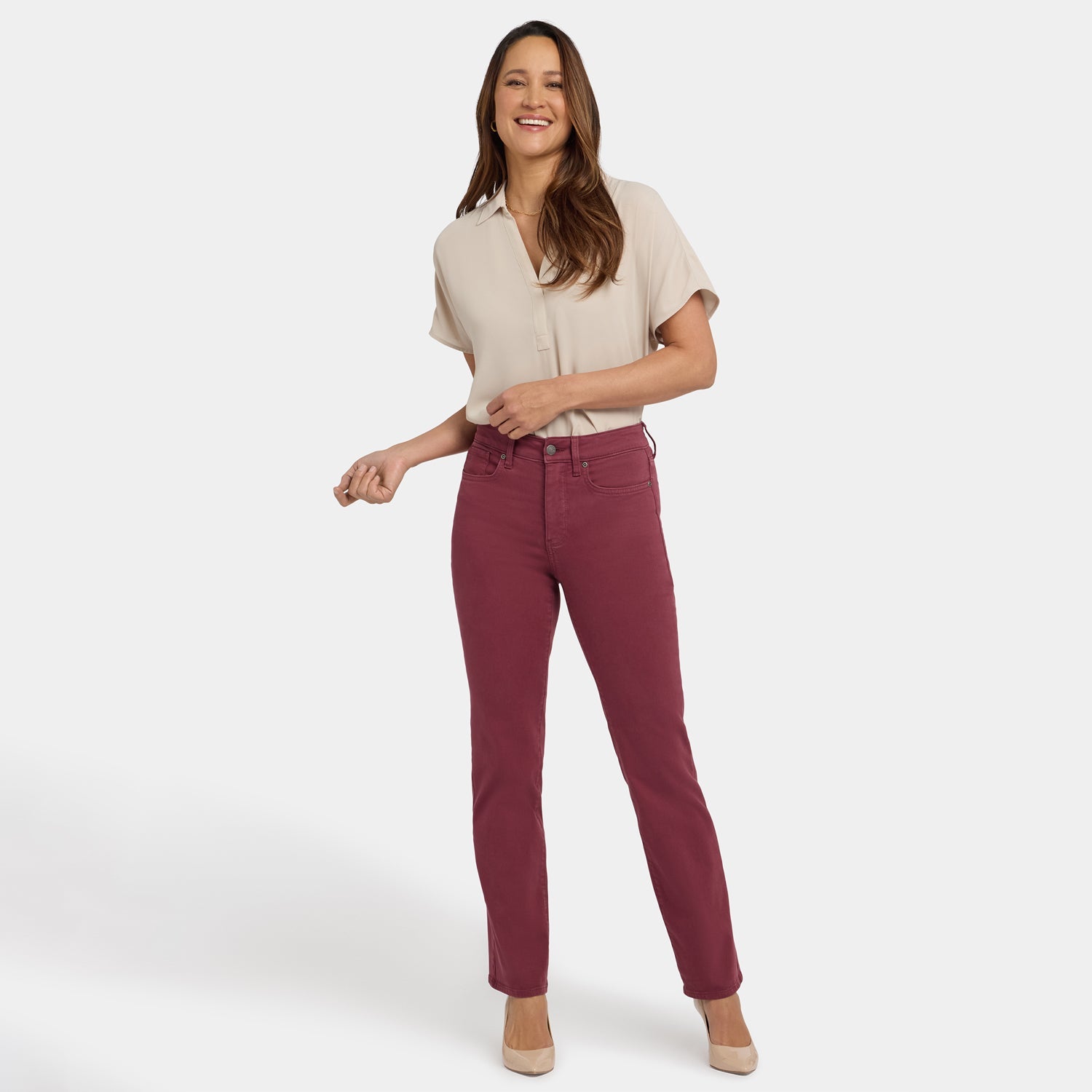 Marilyn Straight Jeans In Petite - True Burgundy