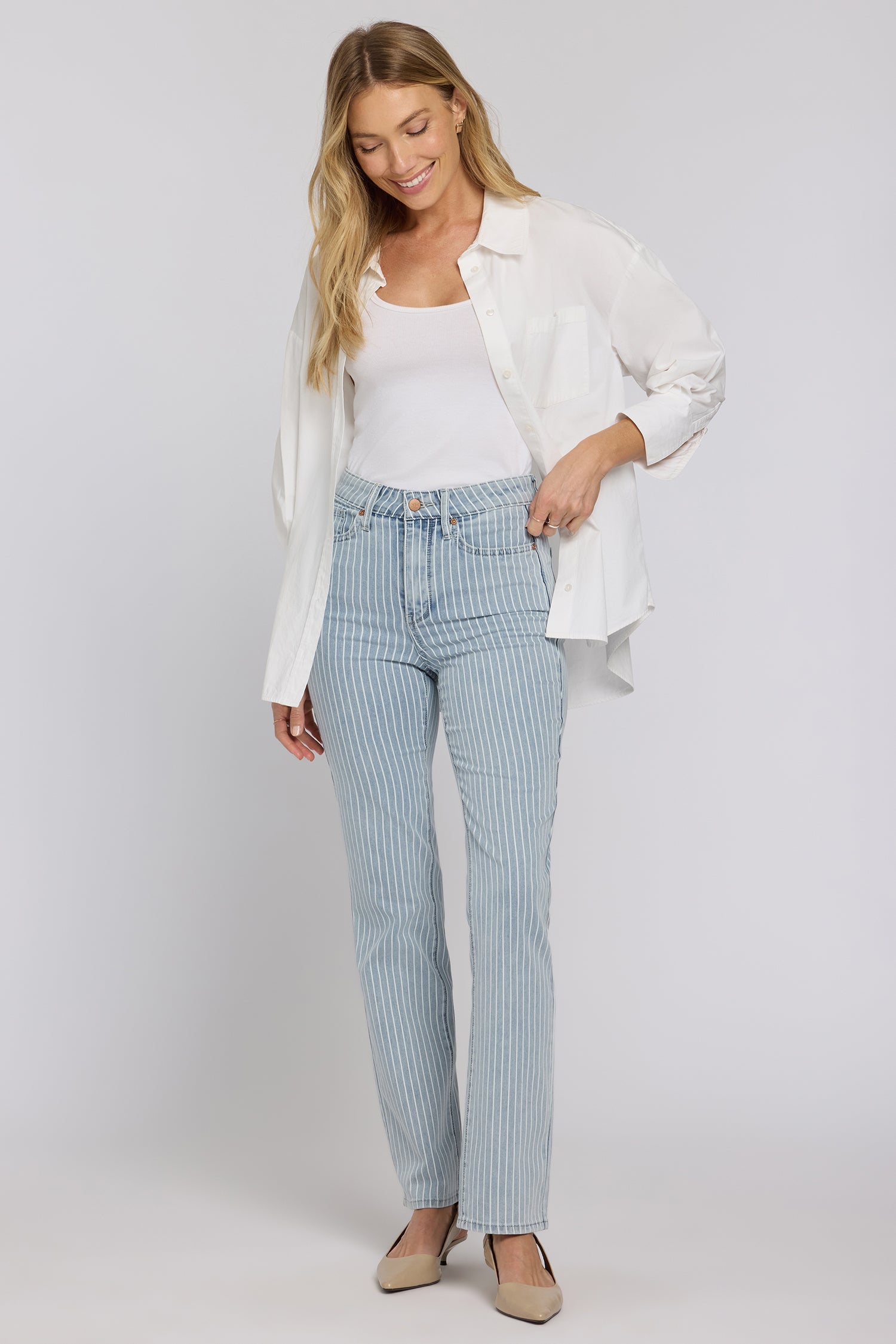 Marilyn Straight Jeans In Petite - Azure Stripe