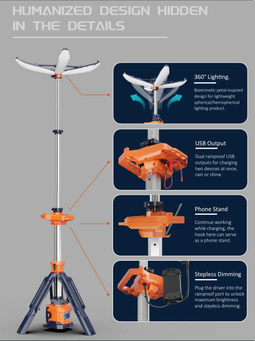 12000 lm Petal Light,Tower Portable petal tripod construction site/work light