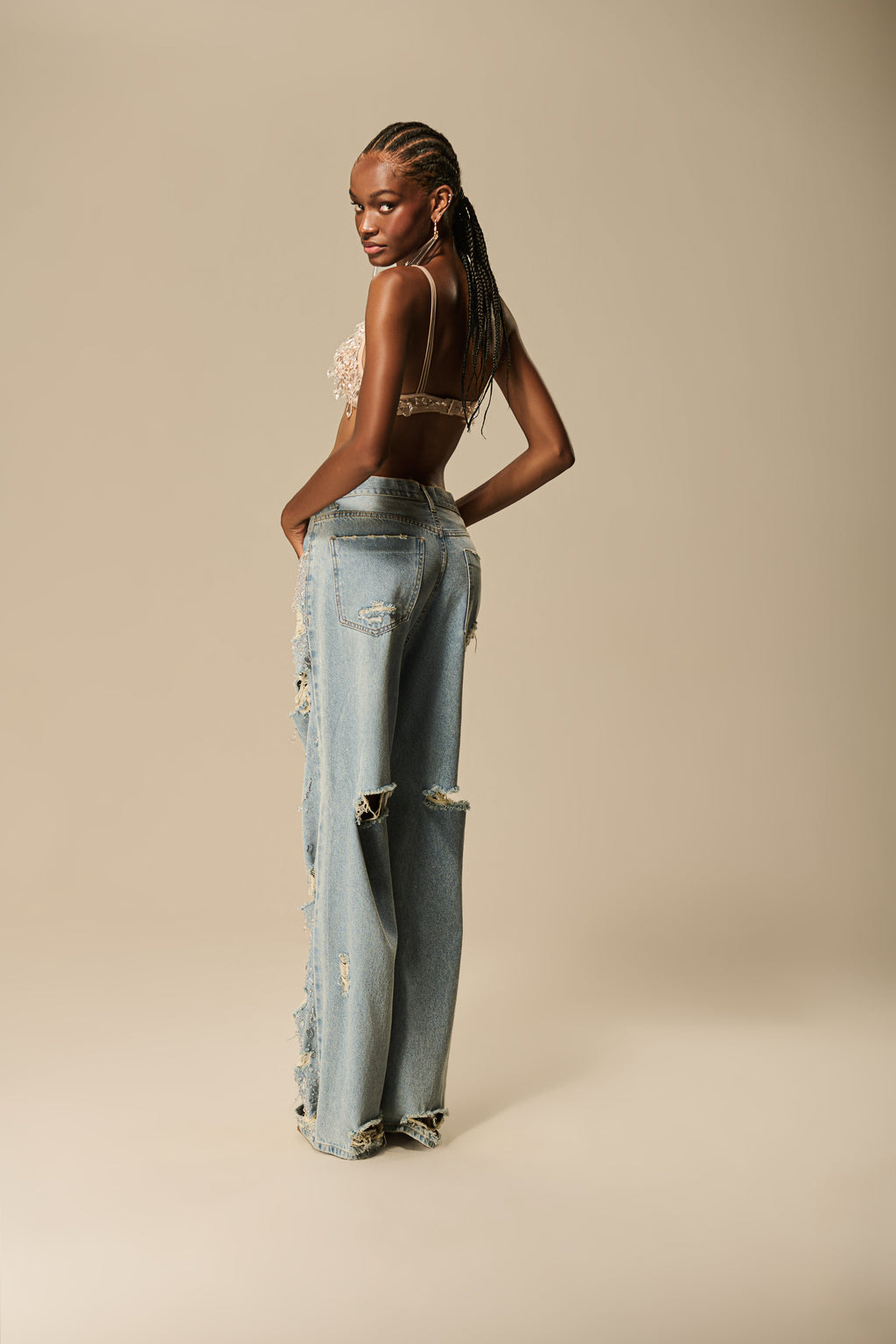 Jeans with Crystal Embroidery