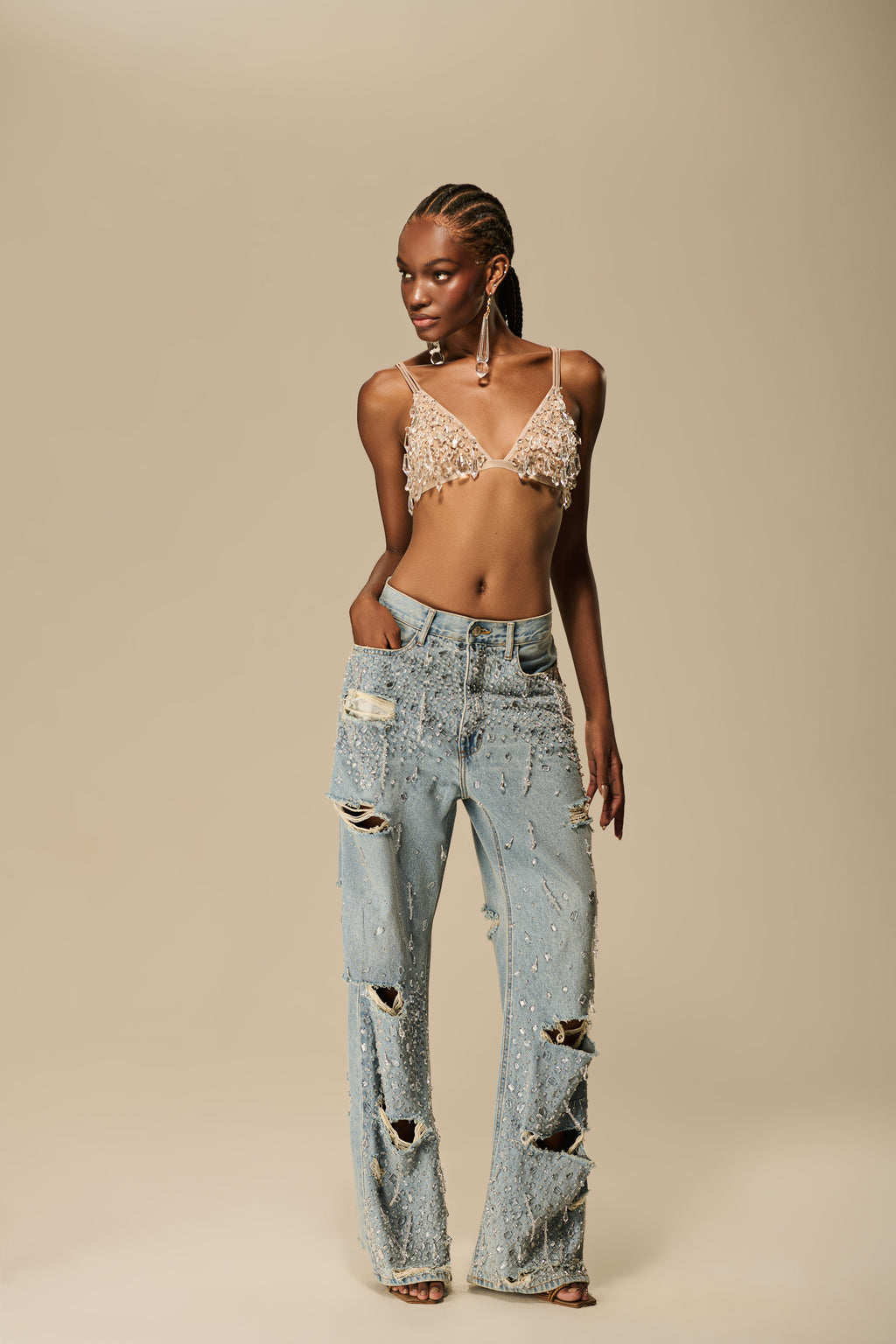 Jeans with Crystal Embroidery