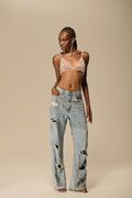 Jeans with Crystal Embroidery