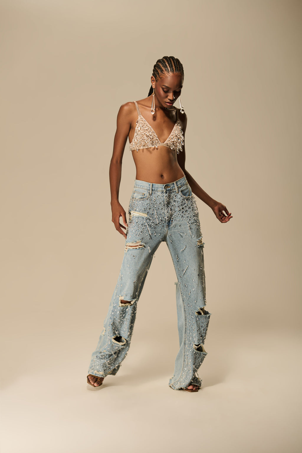 Jeans with Crystal Embroidery