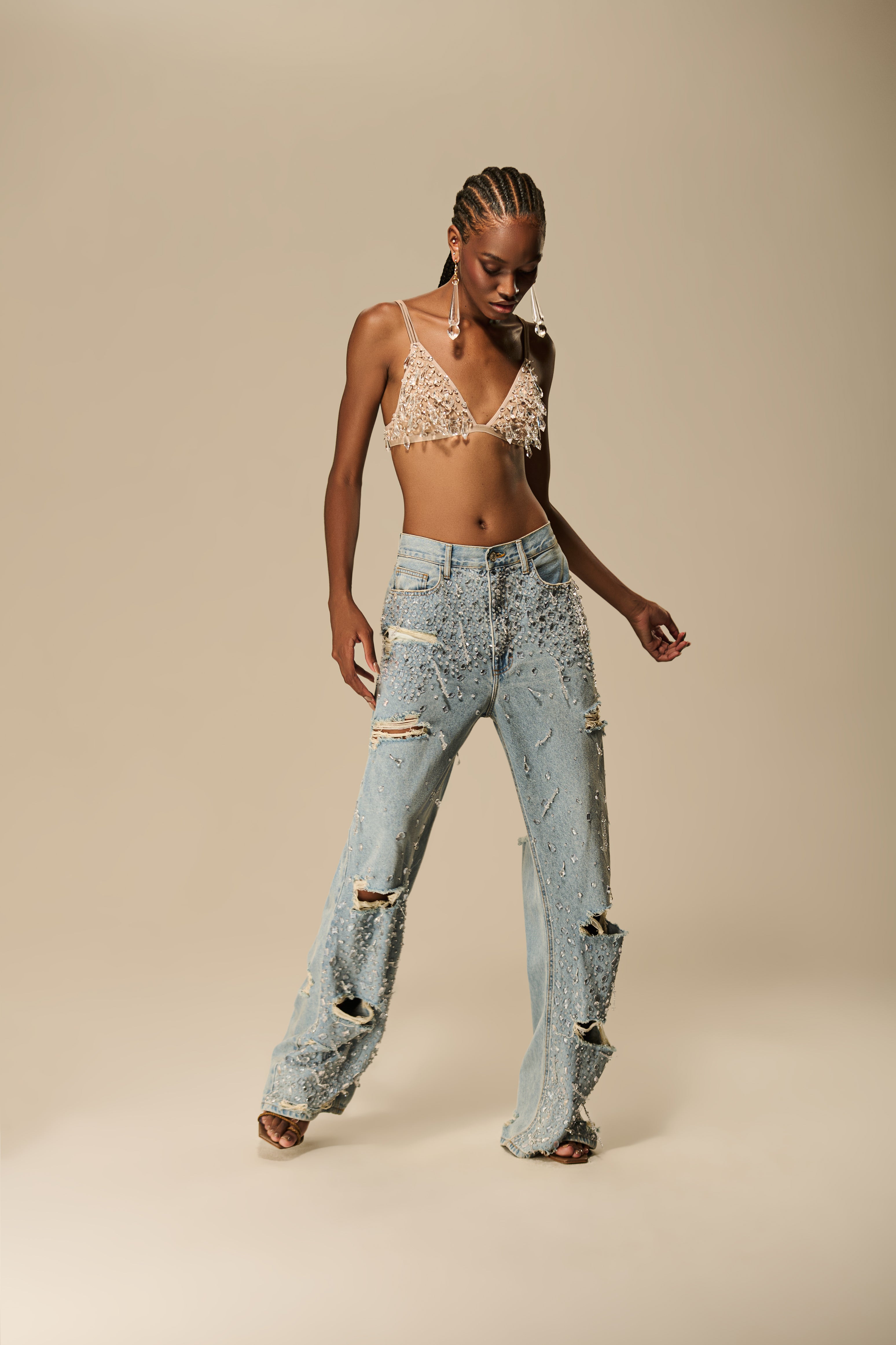 Jeans with Crystal Embroidery