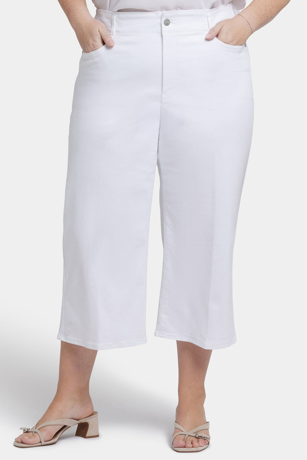 Brigitte Wide Leg Capri Jeans In Plus Size - Optic White