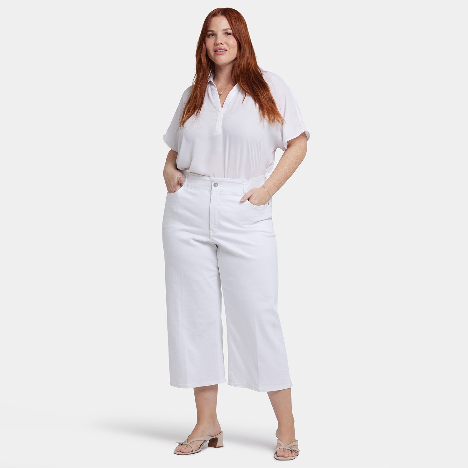 Brigitte Wide Leg Capri Jeans In Plus Size - Optic White