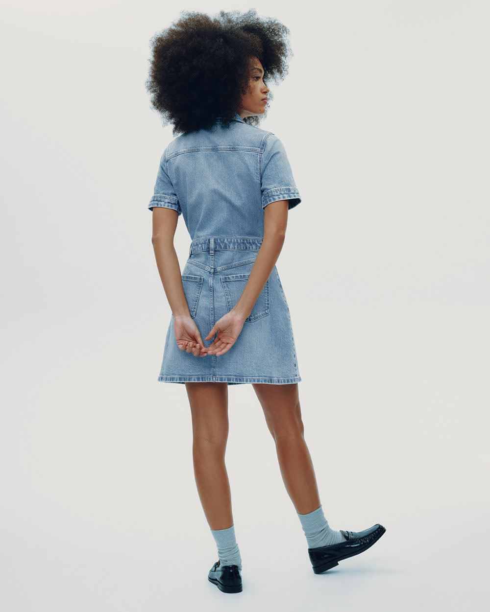 Short-Sleeve Mini Denim Dress