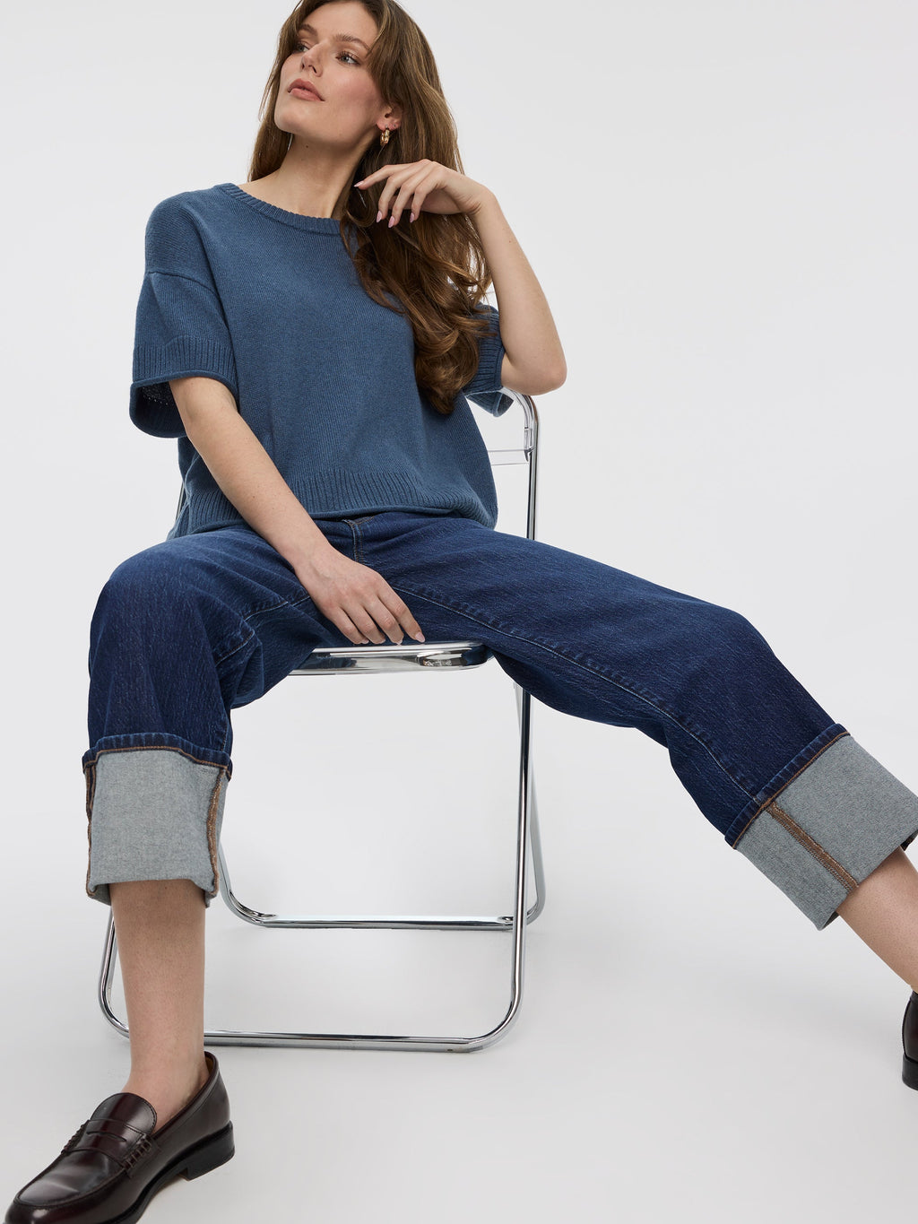 Straight-Leg High-Rise Cropped Jean with Rolled Cuffs