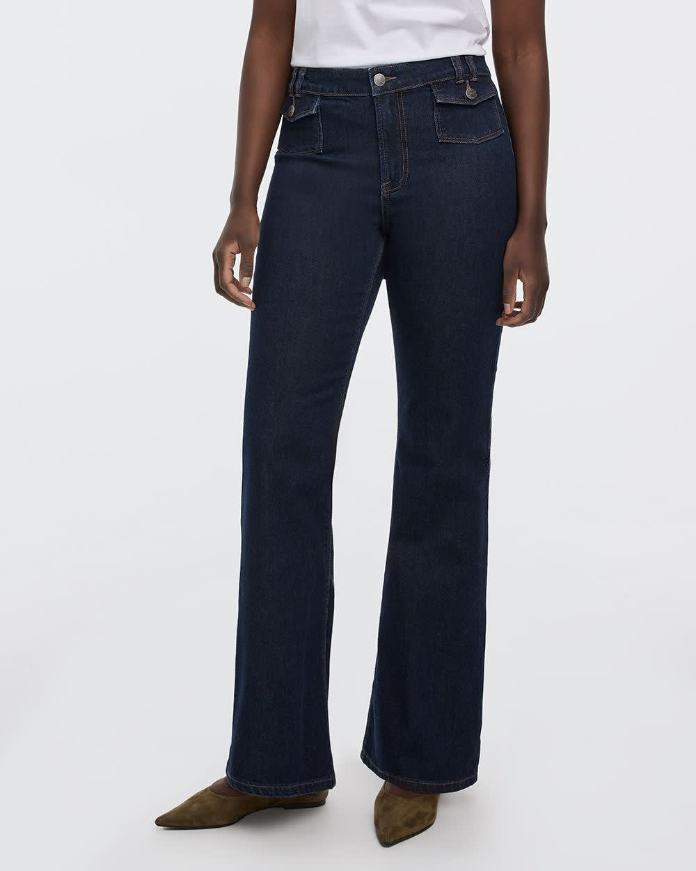Flare-Leg Mid-Rise Jean with Flap Pockets