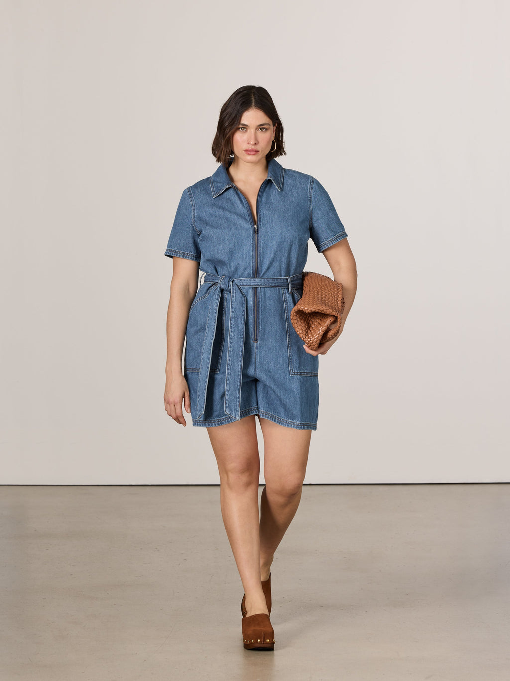 Short-Sleeve Denim Romper