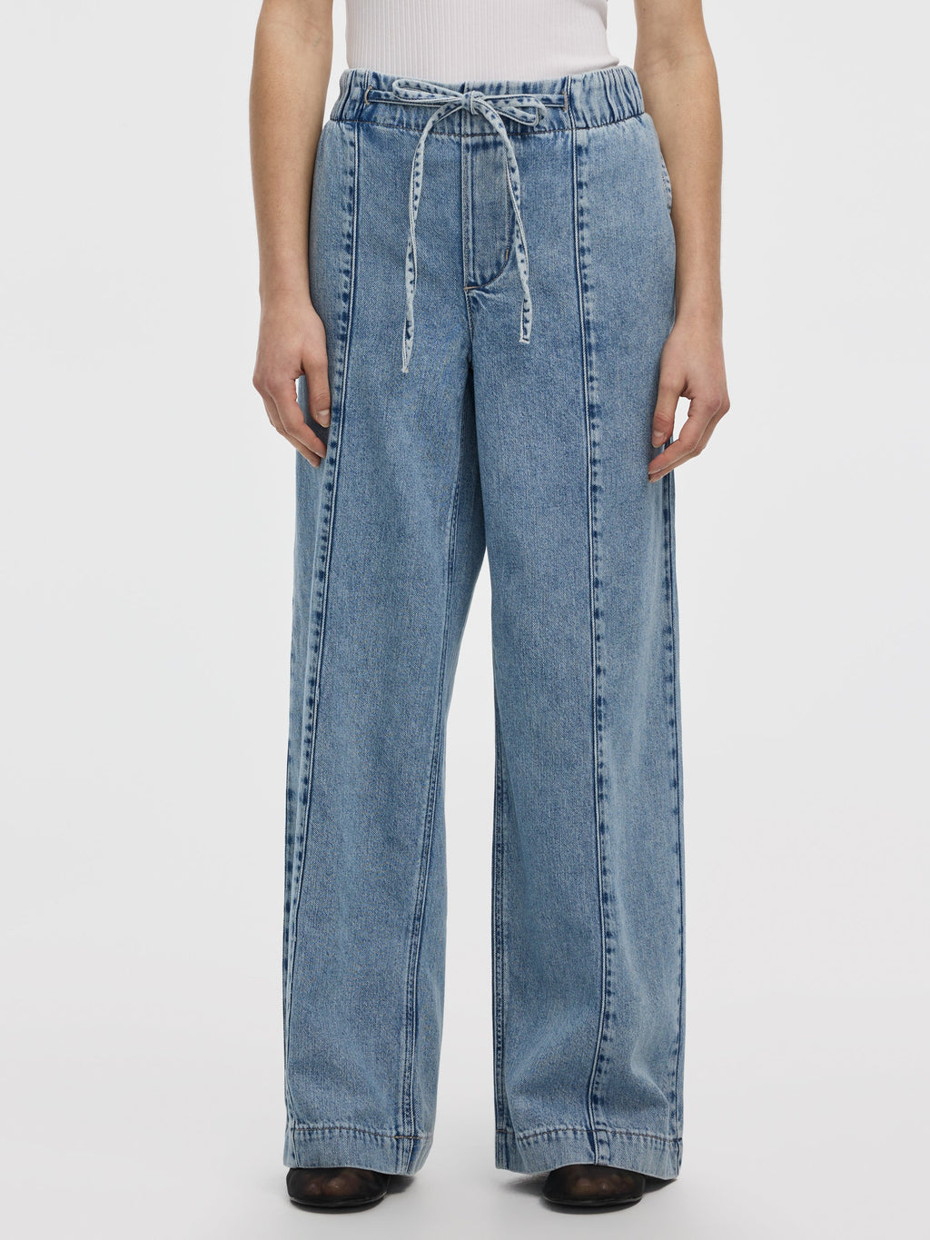 Wide-Leg Pull-On High-Rise Denim Pant
