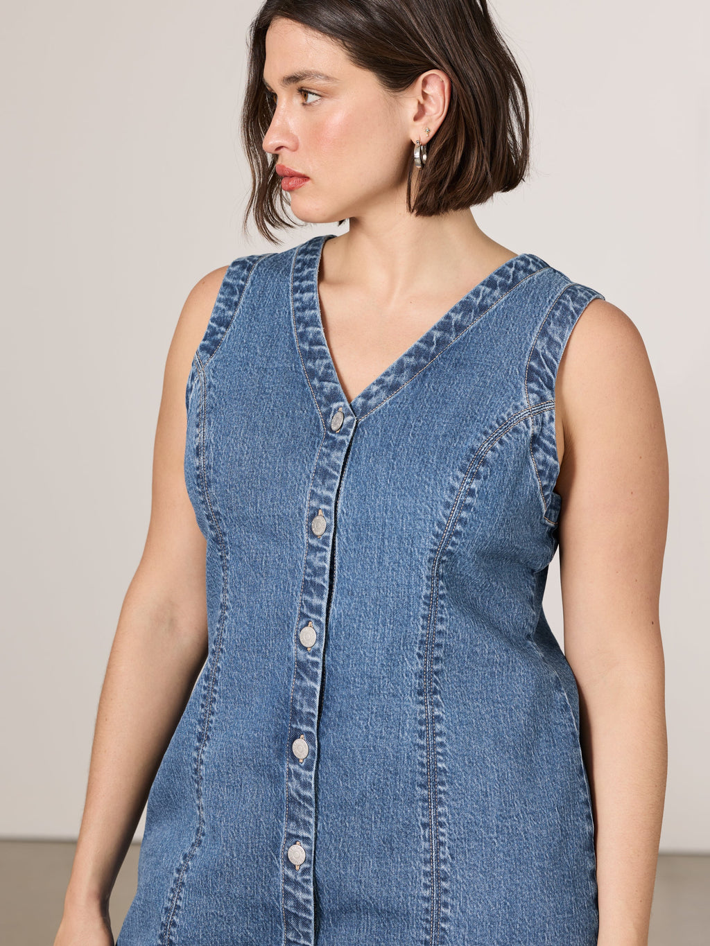 Sleeveless Buttoned-Down Mini Denim Dress